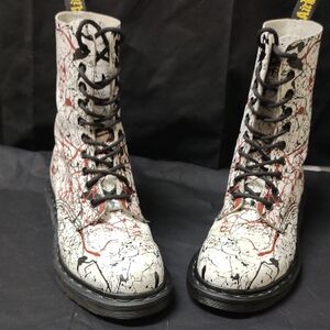 Dr. Martens White W/ Red And Black Splatter Boots